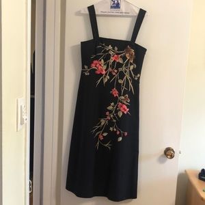 Size 8 black dress with embroidered floral motif